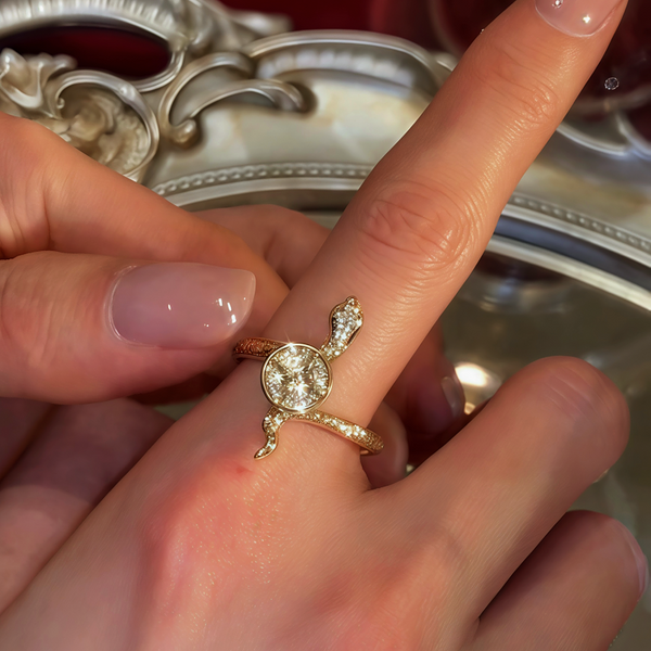 Sterling Silver Snake Diamond-Encrusted Rotating Copper Coin Rings