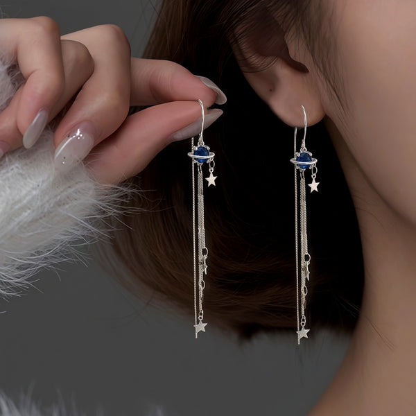 Sterling Silver Space Star Threader Tassel Earrings