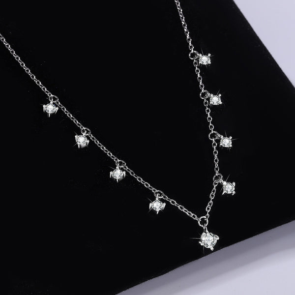 Sterling Silver Sparkling Moissanite Graf 1.1 Carat Clavicle Chain Necklaces