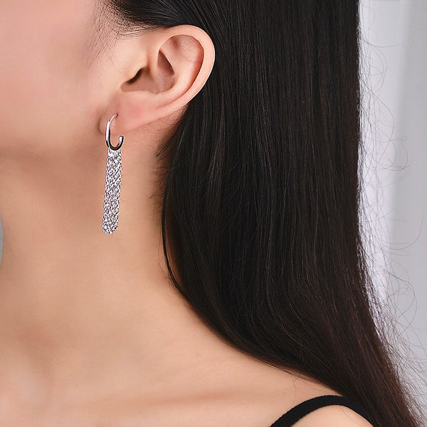 Sterling Silver Sparkling Waterfall Tassel Earrings