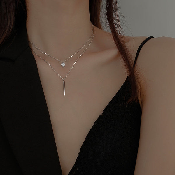 Sterling Silver Square Bar Double Layer Necklaces