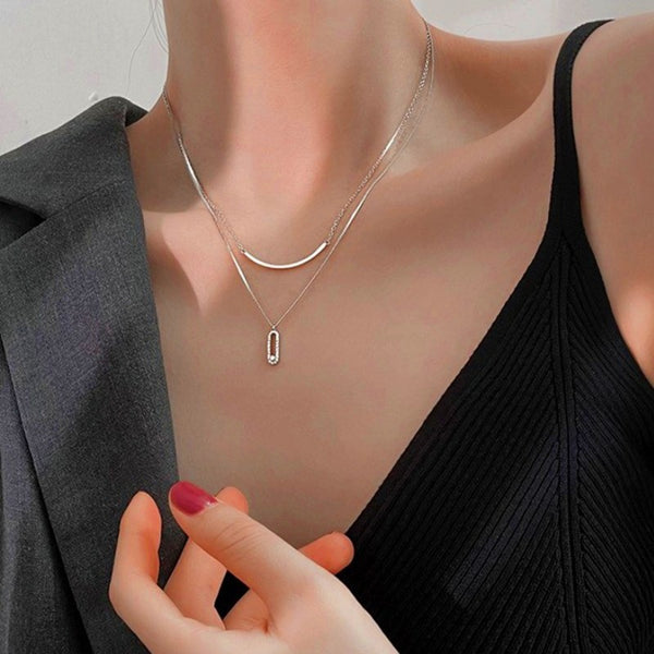 Sterling Silver Surprising Zircon Double Layer Necklaces