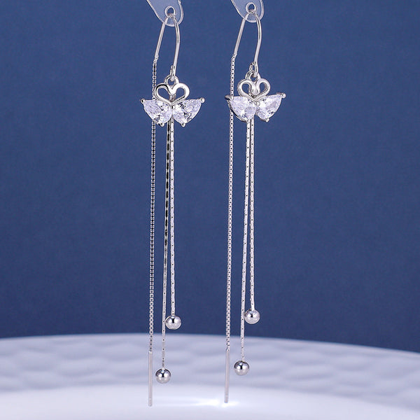 Sterling Silver Swan Threader Earrings
