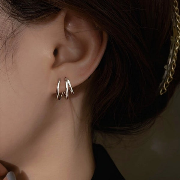 Sterling Silver Three-Layer Hoop Earrings