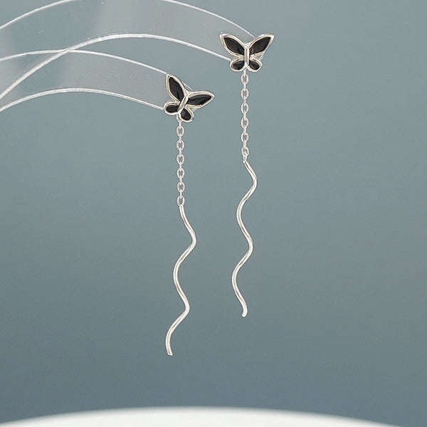 Sterling Silver Wavy Butterfly Threader Earrings