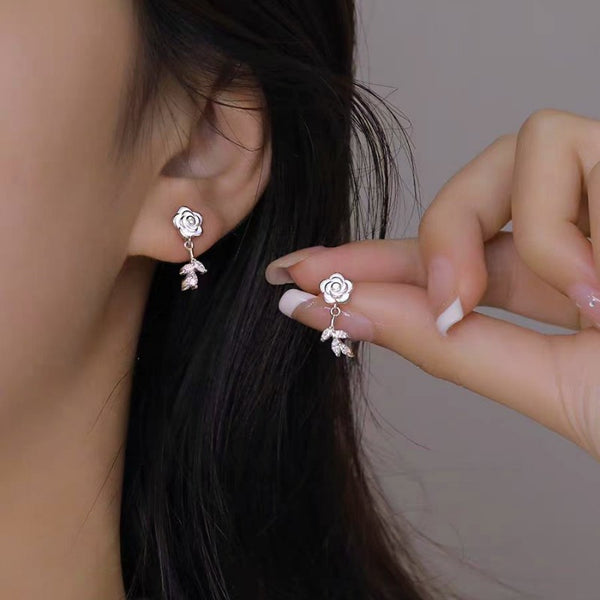 Sterling Silver White Camellia Earrings