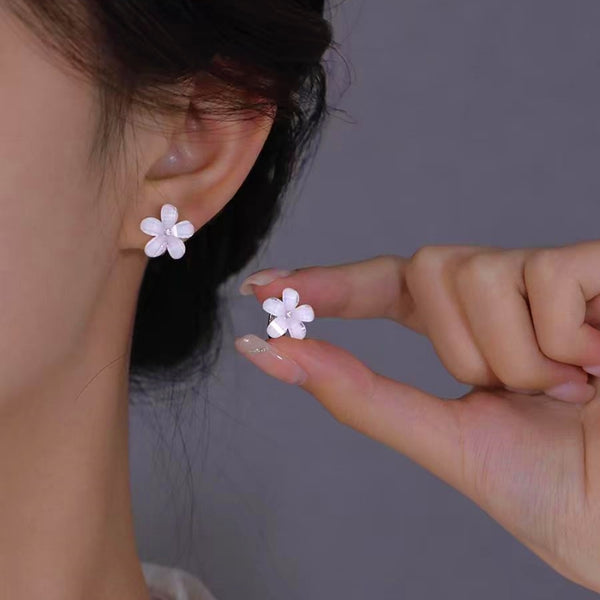 Sterling Silver White Flower Stud Earrings