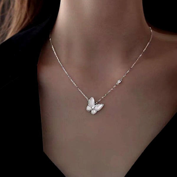 Sterling Silver White Mother-Of-Pearl Butterfly Necklaces
