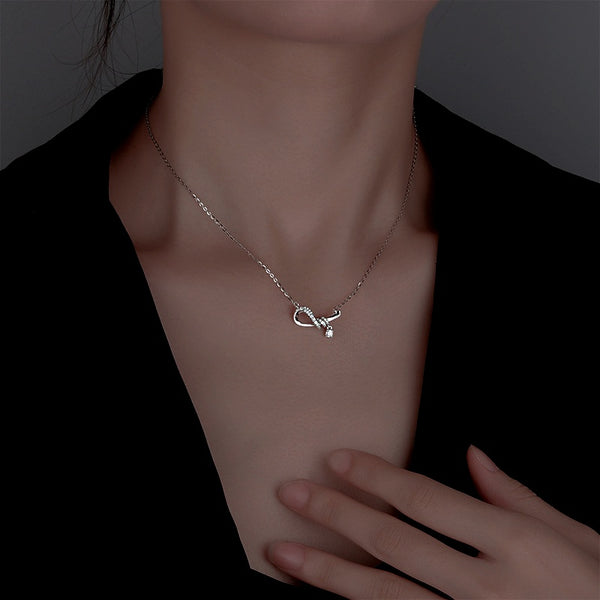 Sterling Silver Zircon Bow Necklace