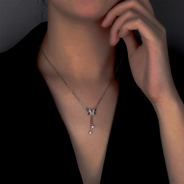 Sterling Silver Zircon Butterfly Necklace