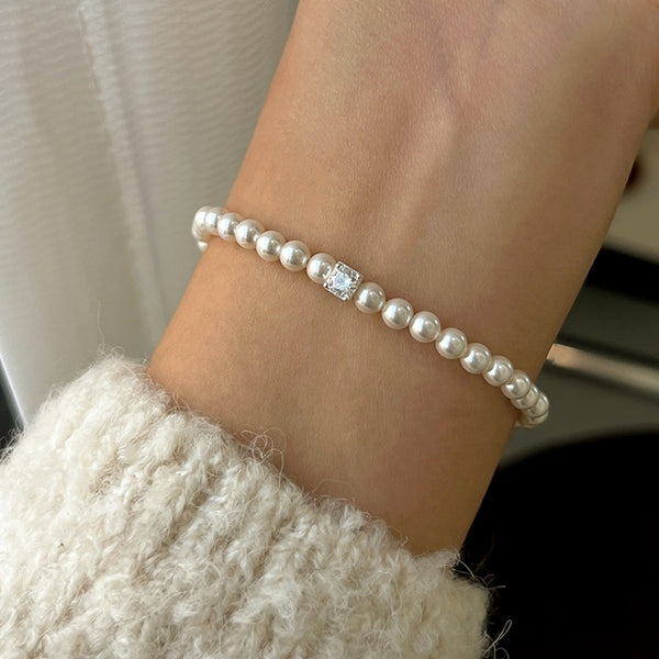 Sterling Silver Zircon Crystal Pearl bracelets