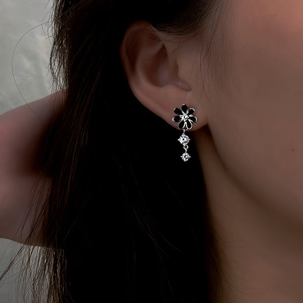 Sterling Silver Zircon Daisy Flower Earrings