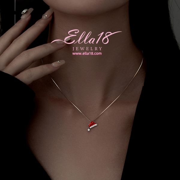 Sterling Silver Zircon Diamond Christmas Hat Necklace