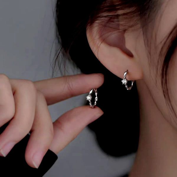 Sterling Silver Zircon Diamond Little Hoop Earrings