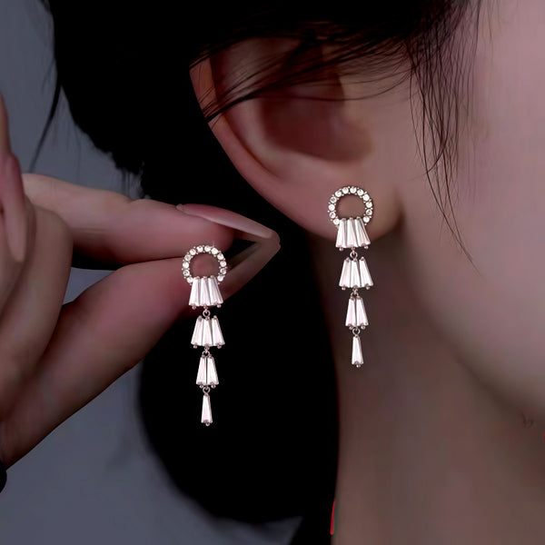 Sterling Silver Zircon Diamond Tassel Earrings