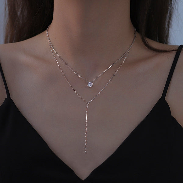 Sterling Silver Zircon Double-Layer Necklaces