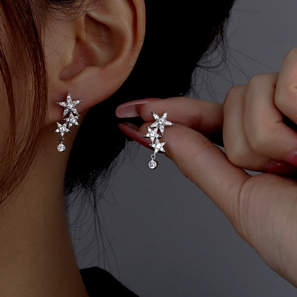 Sterling Silver Zircon Five-Pointed Star Earrings