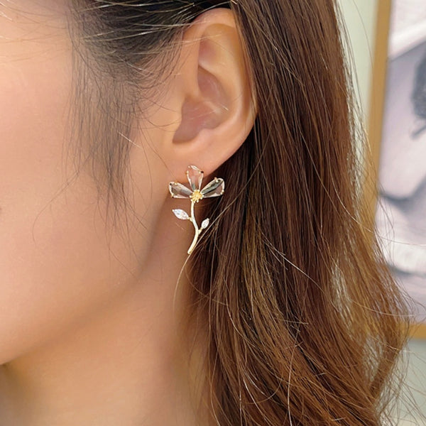 Sterling Silver Zircon Flower Earrings