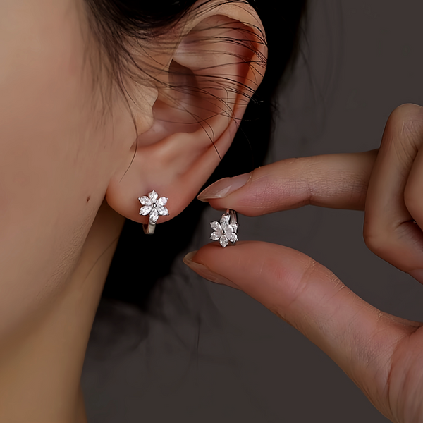 Sterling Silver Zircon Flower Hoop Earrings