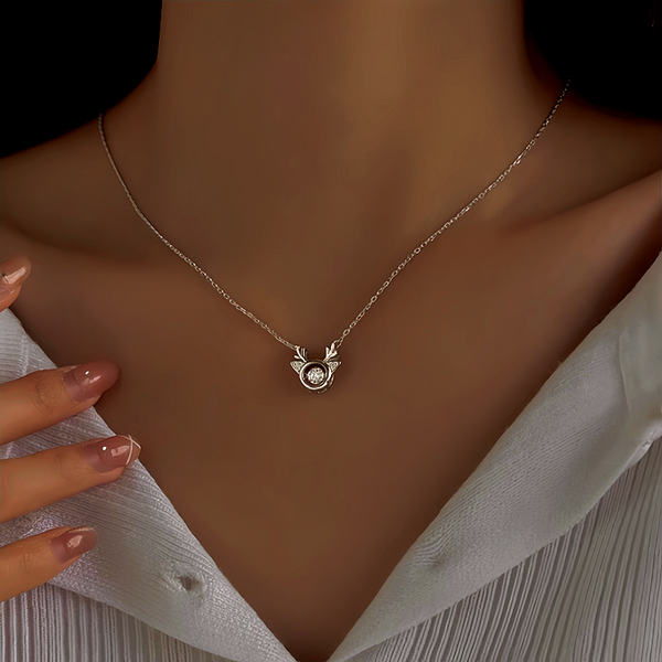 Sterling Silver Zircon Hollow Christmas Deer Necklace