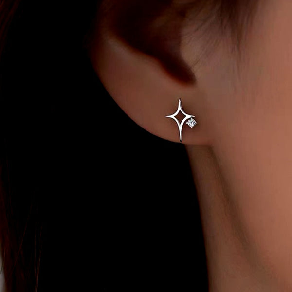 Sterling Silver Zircon Hollow Four-Cornered Star Stud Earrings