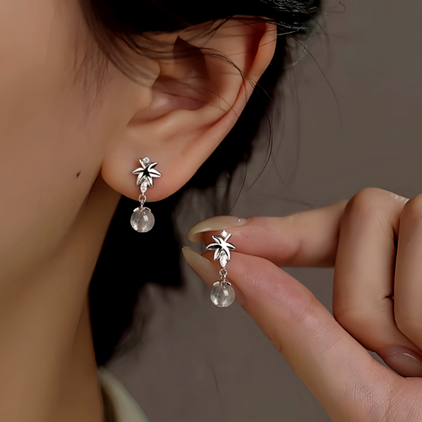 Sterling Silver Zircon Maple Leaf Earrings