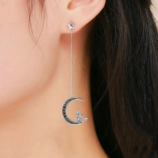 Sterling Silver Zircon Moon Earrings