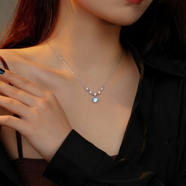 Sterling Silver Zircon Moonstone Heart Necklaces