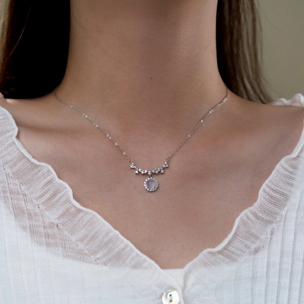 Sterling Silver Zircon Smile Face Necklace