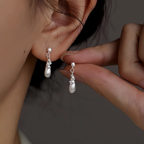 Sterling Silver Zircon Water Drop Earrings