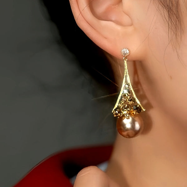 14K Gold-Plated Brown Diamond Pearl Earrings