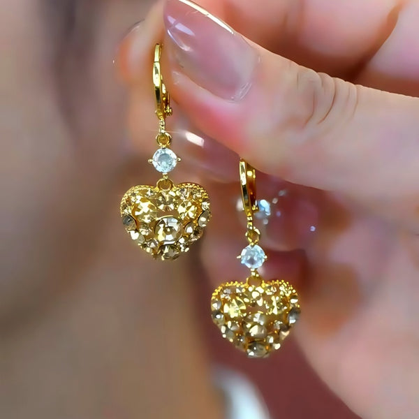 14K Gold-Plated Elegant Zircon Heart Earrings