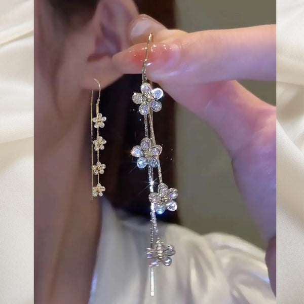 14K Gold-plated Exquisite Flower Threader Earrings
