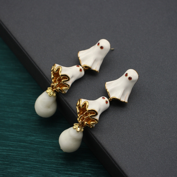 Halloween 14K Gold-Plated White Ghost Earrings