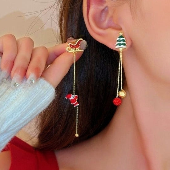 14K Gold Plated Christmas Santa Claus Tassel Earrings