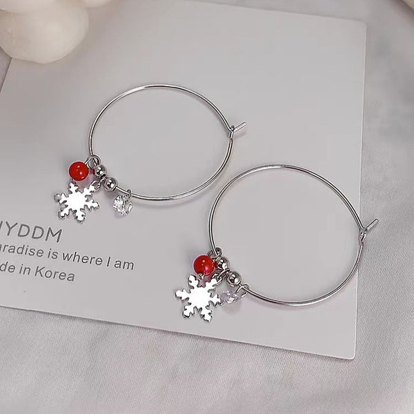 Sterling Silver Christmas Snowflake Hoop Earrings
