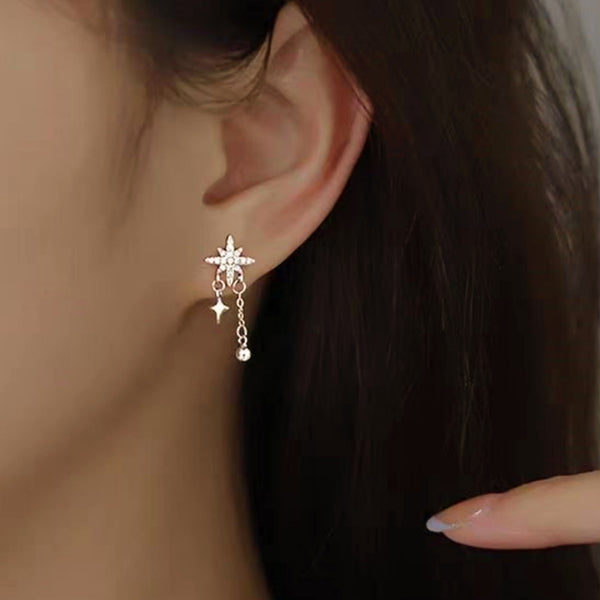 Sterling Silver Elegant Eight-Pointed Star Earrings