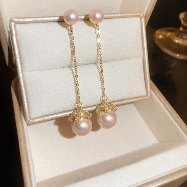 14K Gold-plated Pink Pearl Tassel Earrings