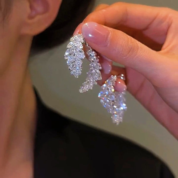 14k Gold-plated luxury Zircon Leaf Earrings