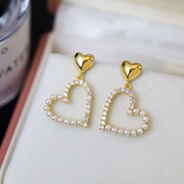 14K Gold-plated Pearl Love Earrings