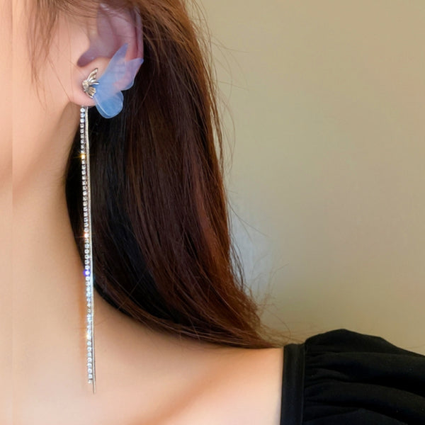 French Mesh Wings Diamond Tassel Earrings