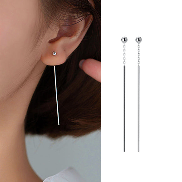 Sterling Silver Bead Stick Threader Earrings