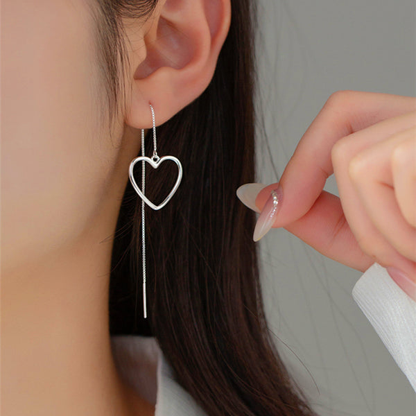 Sterling Silver Simple Heart Threader Earrings