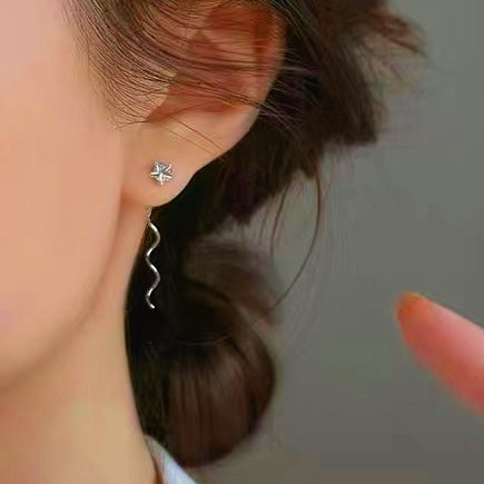 Wavy Tassel Star Diamond Threader Earrings