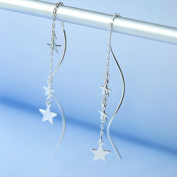 Sterling Silver Wavy Star Threader Earrings