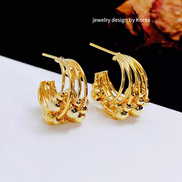 14K Gold-plated Multi-Circle Ball C Shaped Earrings