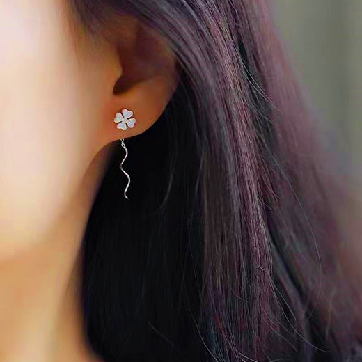 Sterling Silver Four-Leaf Clover Threader Earrings