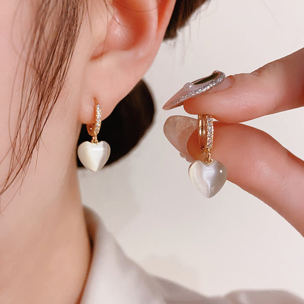 14K Gold-plated Zircon Stone Heart Earrings
