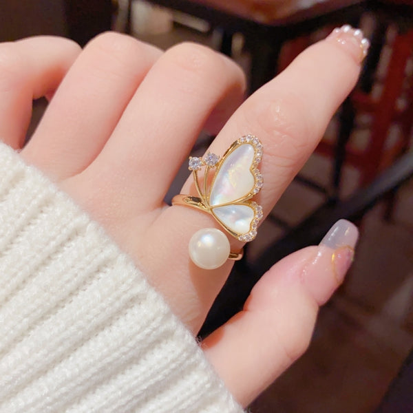 14K Gold Plated Butterfly Pearl Adjustable Rings
