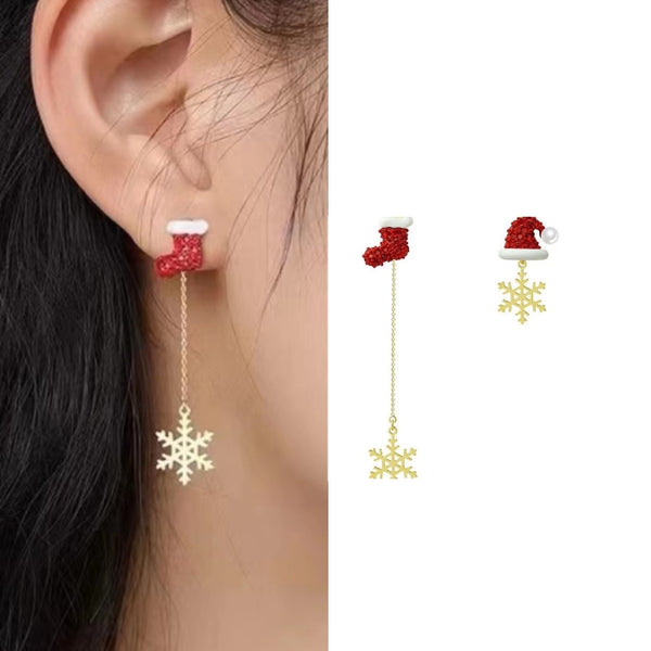 14K Gold Plated Christmas Asymmetrical Snowflake Earrings